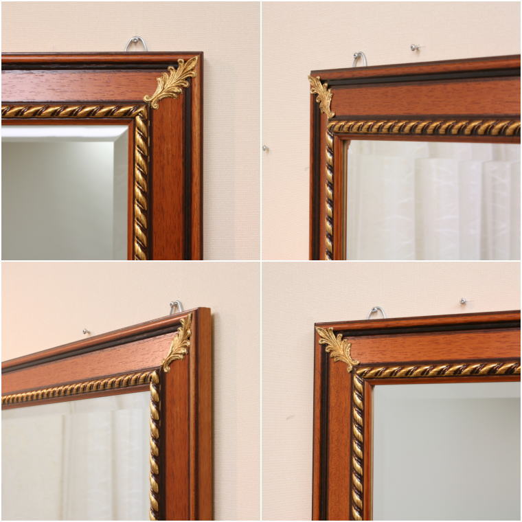 イタリア直輸入 アンティークブラウン仕上げ 84cm×64cm ウォールミラー