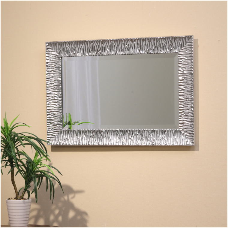 イタリア直輸入 ブライトシルバー仕上げ 62cm×42cm ウォールミラー
