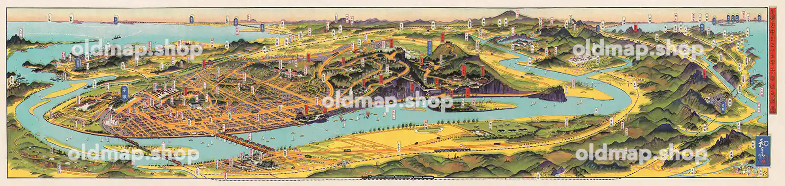 平壌を中心とせる平安南道鳥瞰図 昭和4年(1929) – 鳥瞰図 日本周辺 古