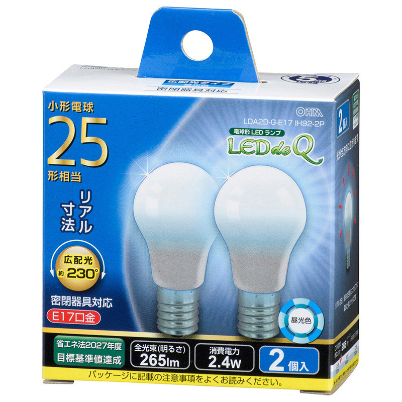 LED電球 小形 E17 25形相当 昼光色 2個入り [品番]06-3436｜株式会社