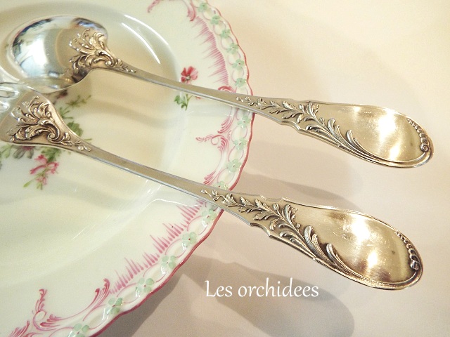 フランス アンティーク 純銀 デザート/アントルメ フォーク＆スプーン