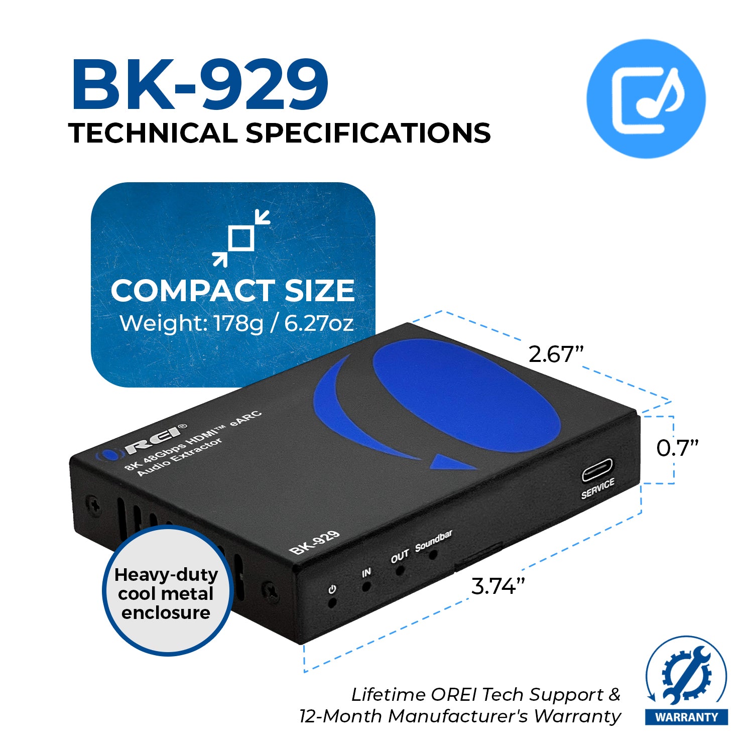 8K HDMI™ Audio Extractor (eARC Output)-BK-929 – OREI.COM