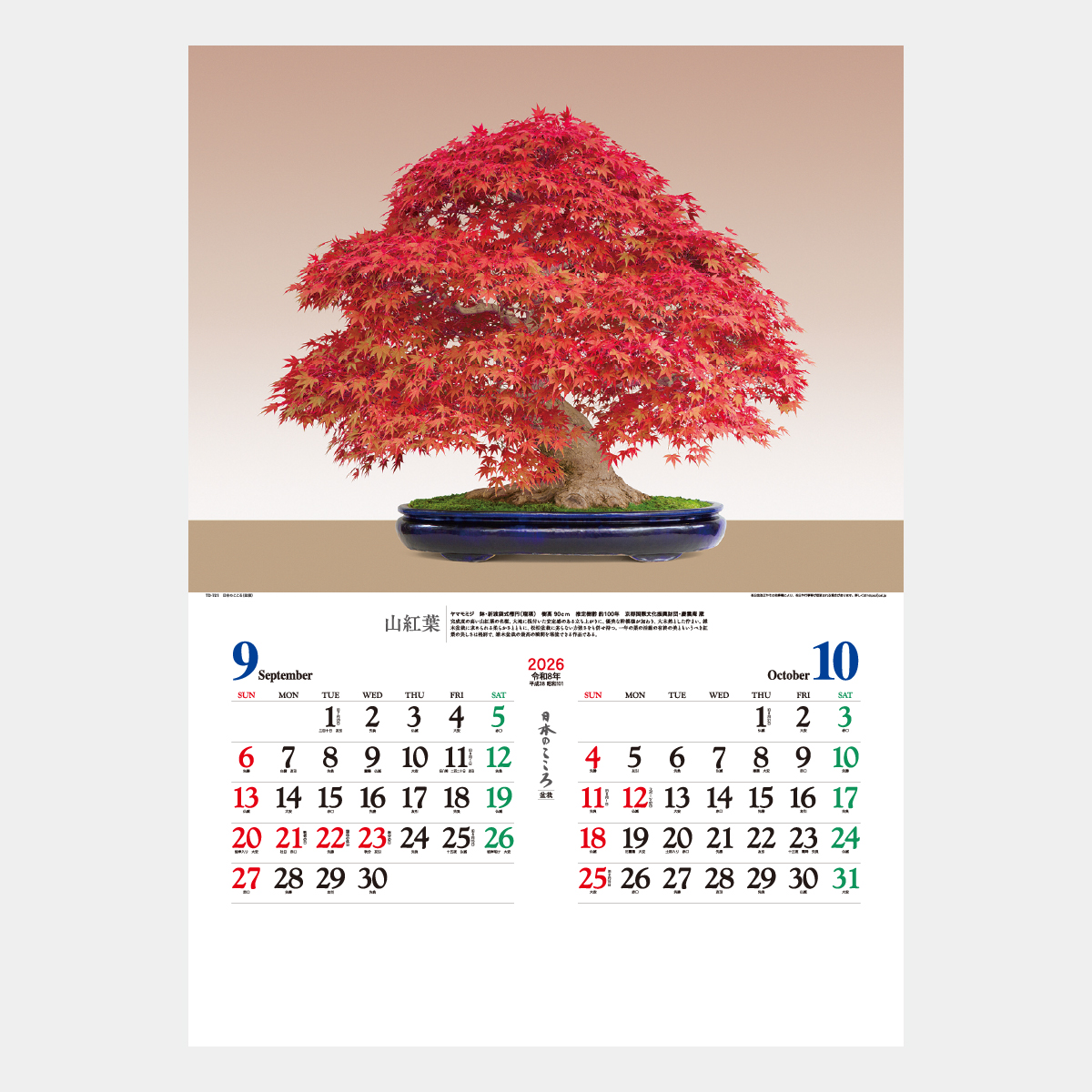 TD-721 日本のこころ(盆栽)2026年版の名入れカレンダーを格安で販売