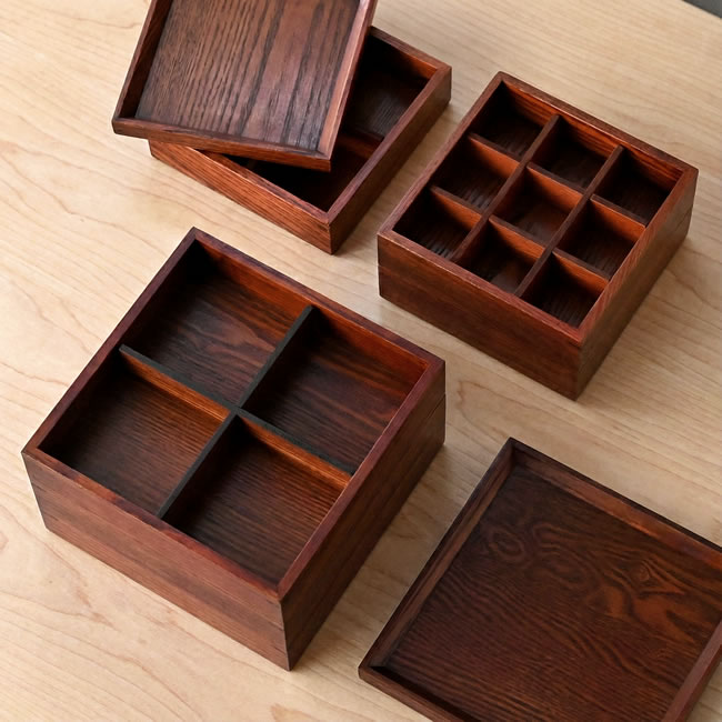 木製三段重箱〈ナチュラル／ブラウン〉仕切り板付き｜ゼネラルストア
