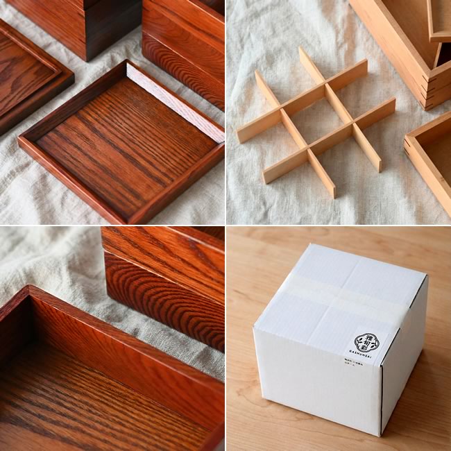 木製三段重箱〈ナチュラル／ブラウン〉仕切り板付き｜ゼネラルストア