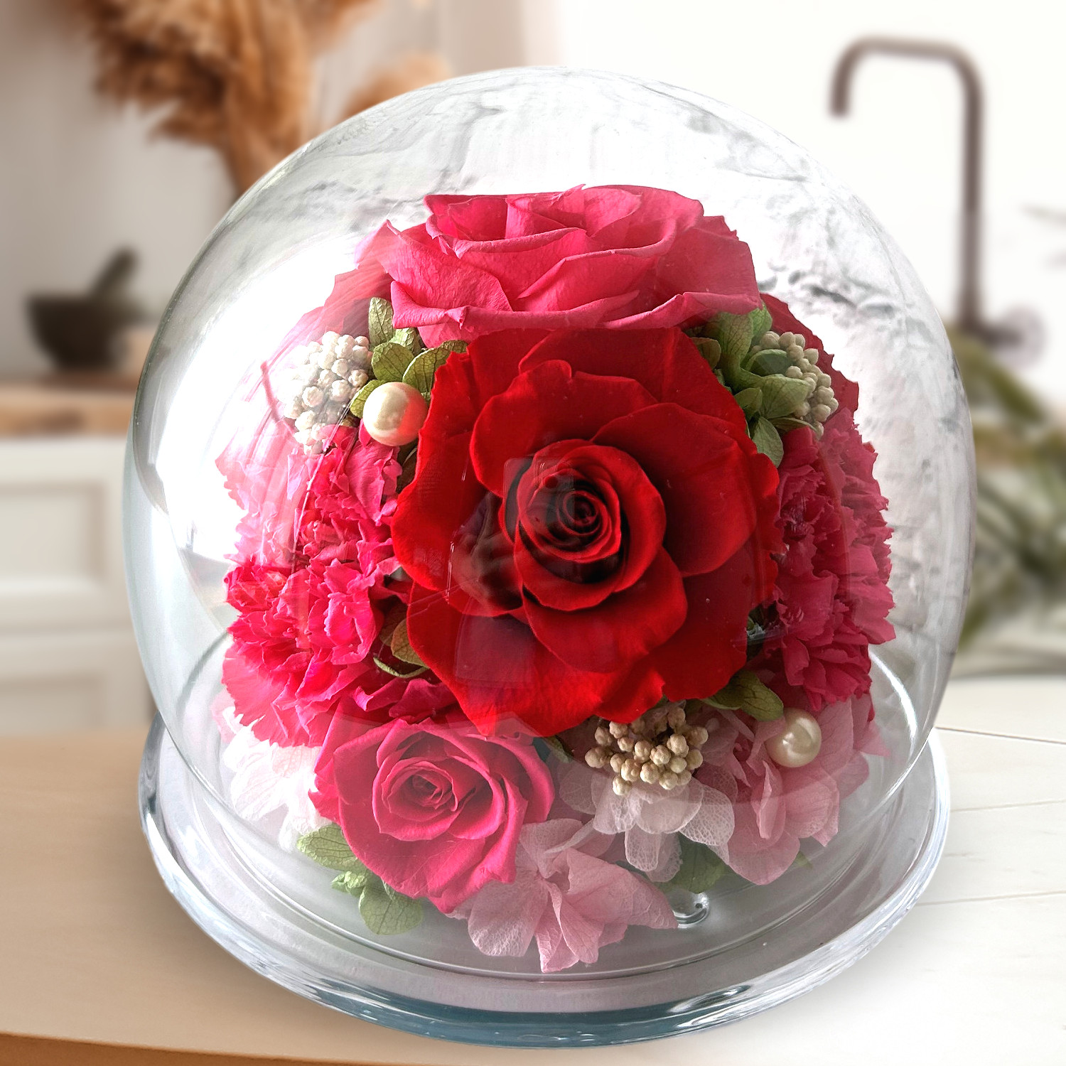 プリザーブドフラワー ドーム 赤バラ 還暦祝い プロポーズ 結婚記念日