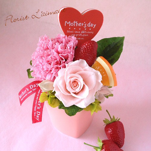 プリザーブドフラワー ケーキアレンジ｜ハートパルフェ（ピンク）