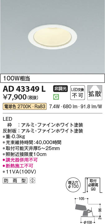 Koizumi コイズミ照明 LEDダウンライト AD43349L | 商品紹介 | 照明