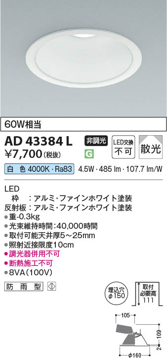 Koizumi コイズミ照明 LEDダウンライト AD43384L | 商品紹介 | 照明