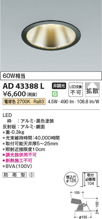 Koizumi コイズミ照明 LEDダウンライト AD43388L | 商品紹介 | 照明