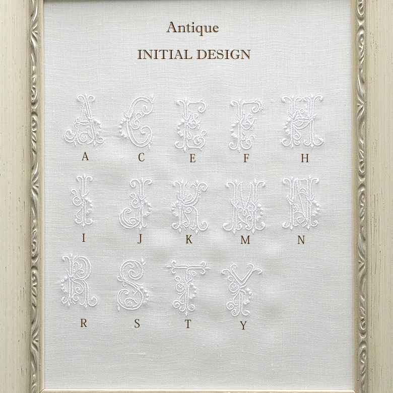 イニシャル 刺繍 リネン ハンカチ レース アンティーク
