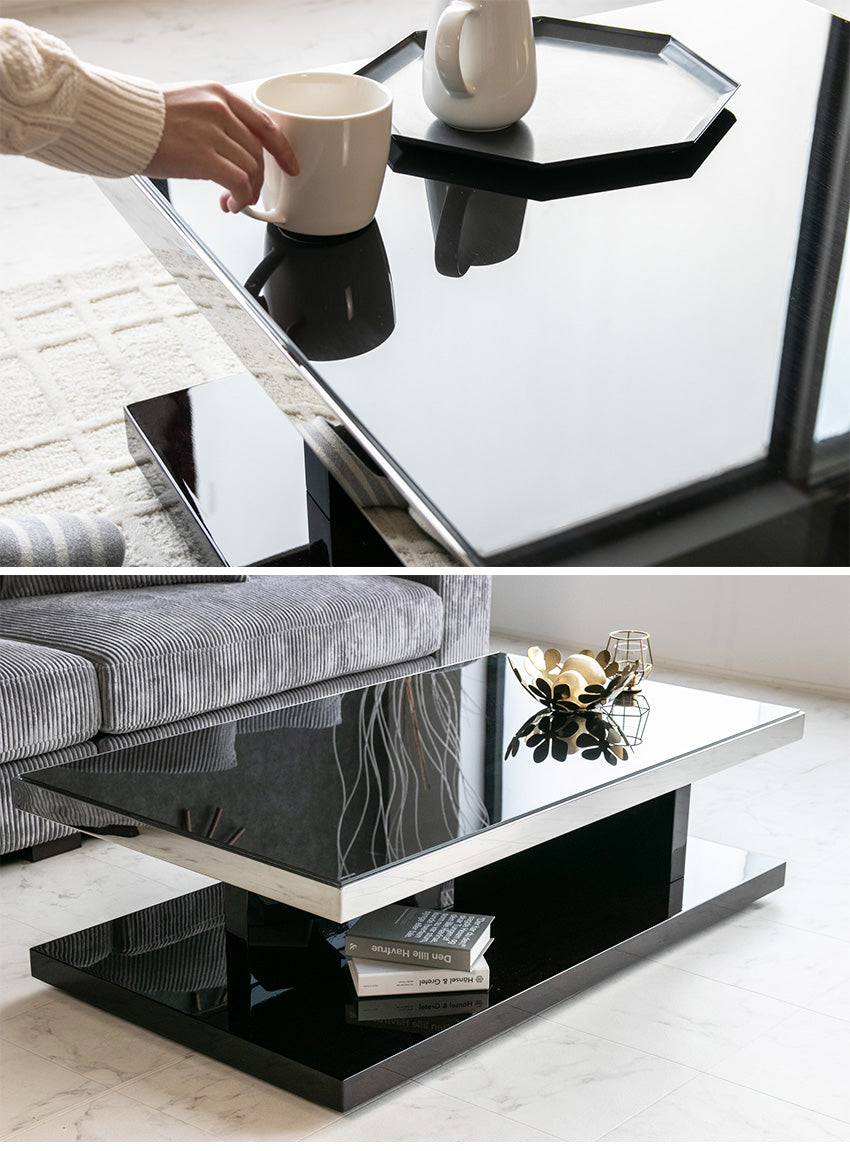 lushroom センターテーブル ブラックガラス エボニー 突板 ロー