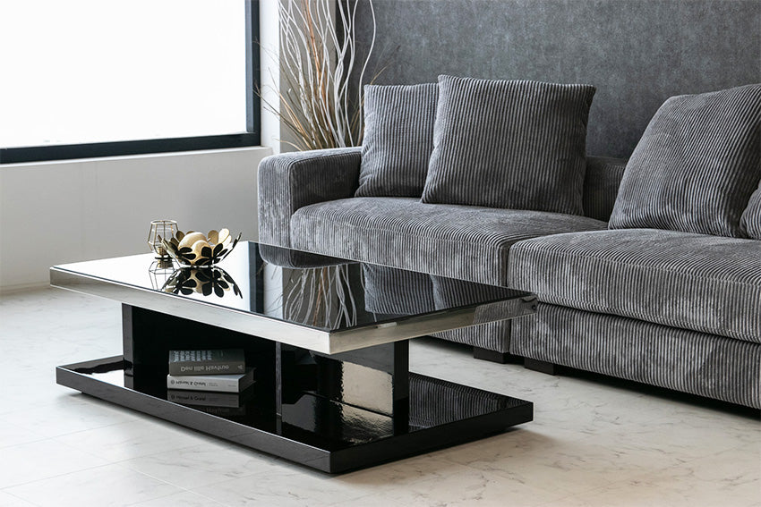 lushroom センターテーブル ブラックガラス エボニー 突板 ロー