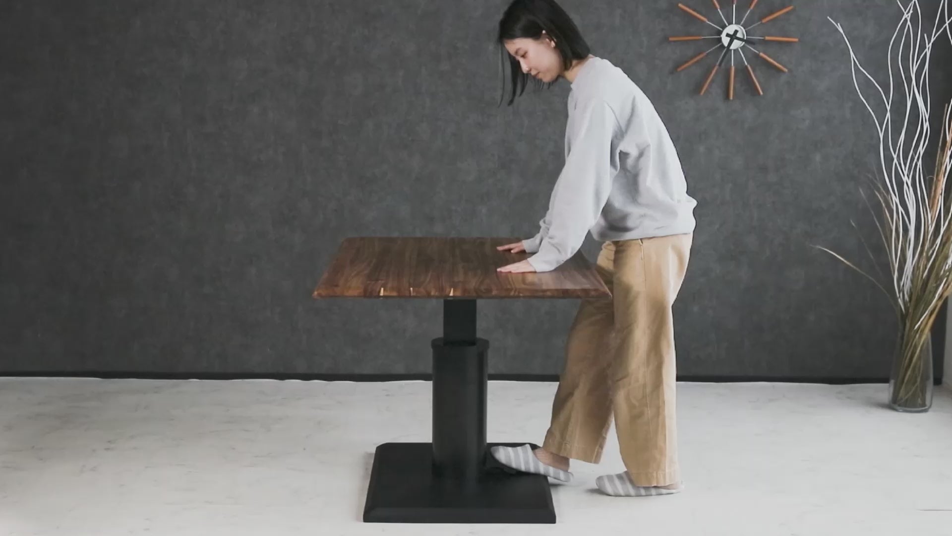 lushroom 昇降式テーブル 120×80cm アカシア 無垢材 ダイニング ミドル