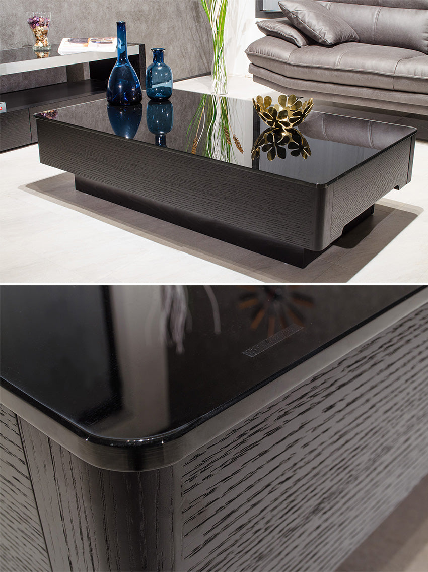 lushroom センターテーブル ブラックガラス ウォールナット オーク