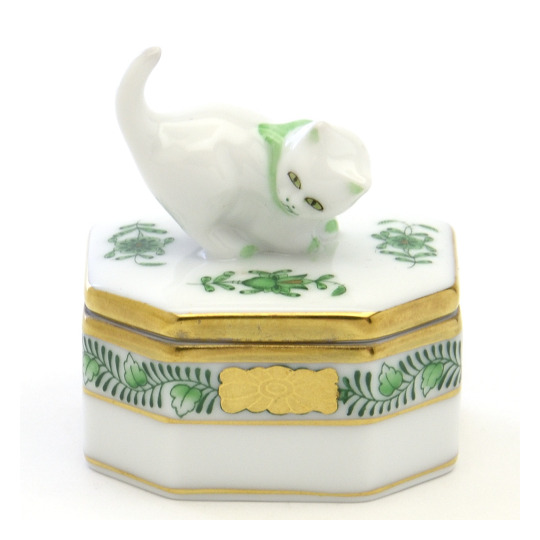 ヘレンド(Herend) ファンシーボックス(高さ:6cm)猫飾り アポニー