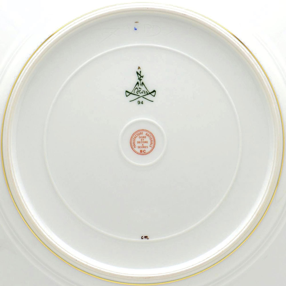 セーブル(Sevres) 絵皿 サービス ユニ 野生動物図(24K金彩ブルー縁飾り