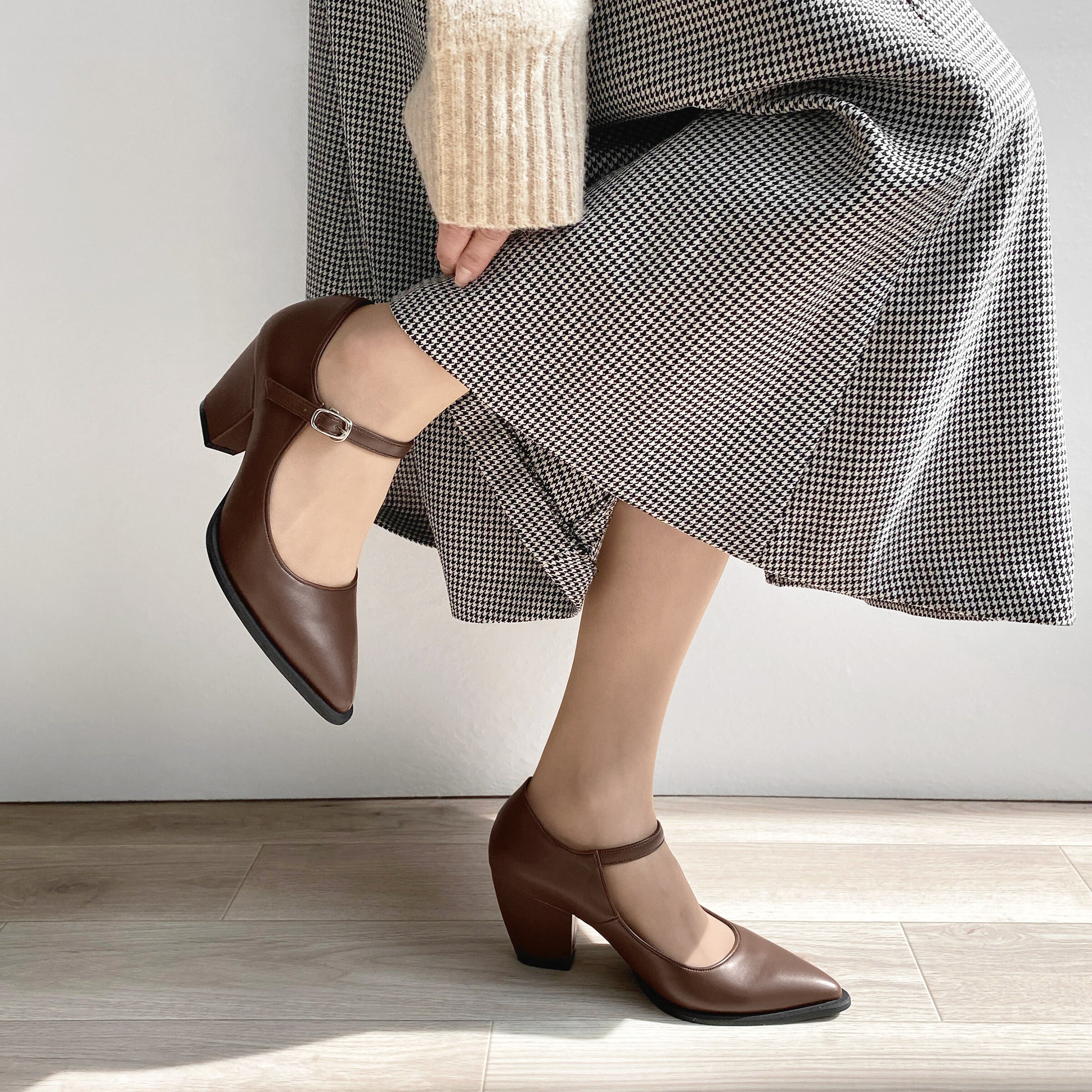 15%OFF：チャンキーヒール メリージェーンパンプス（m72013）ブラウン