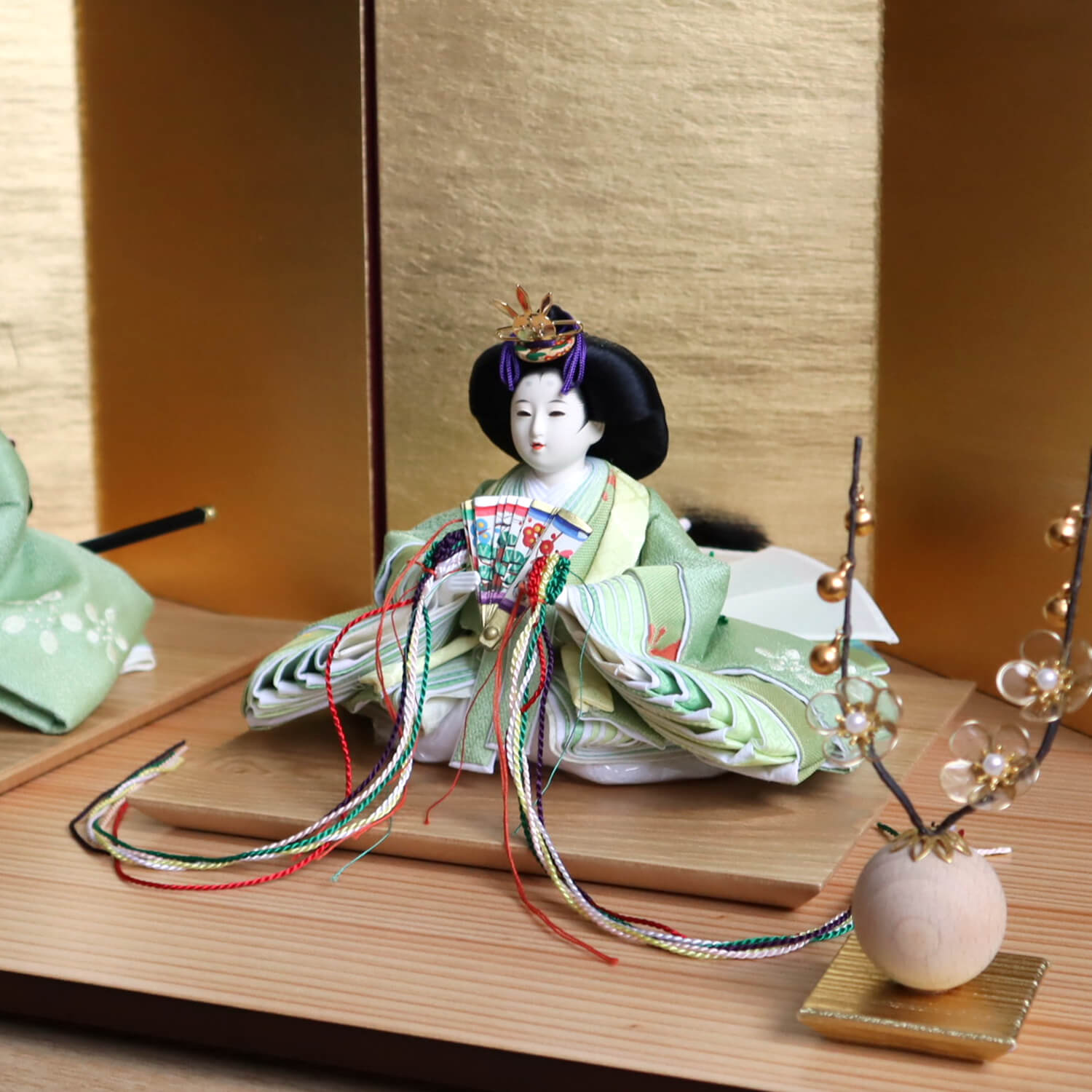 雛人形 伝統工芸士・清水光雲作 柳サイズ 若葉刺繍 正絹西陣織 済美箔