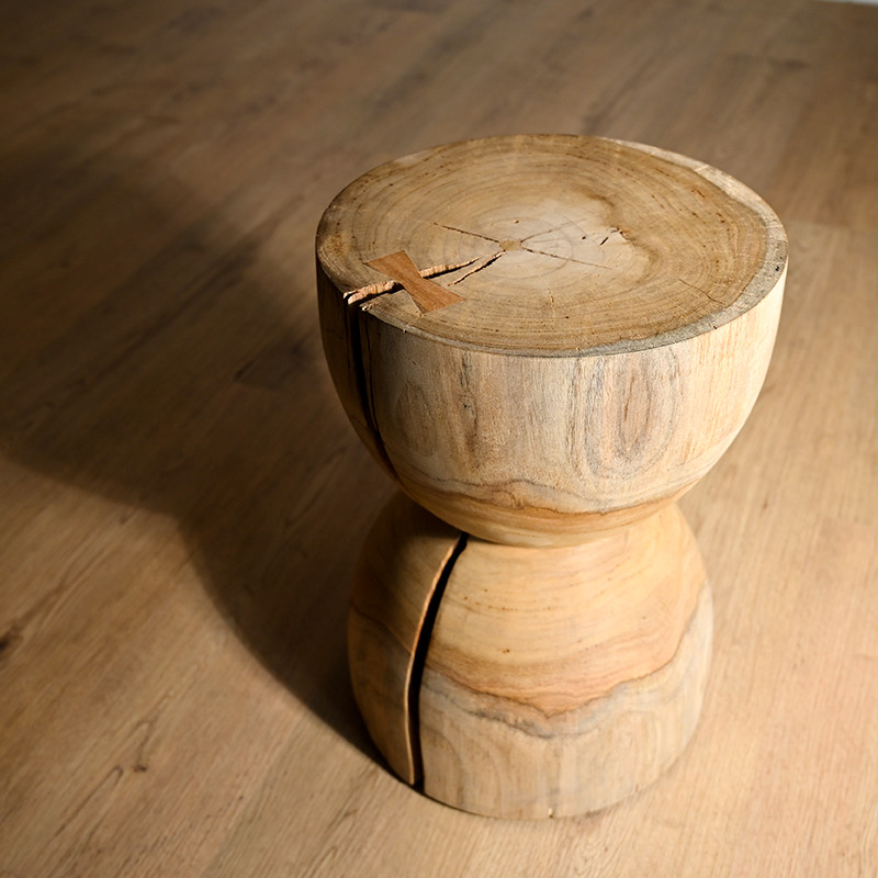 希少 桜屋工業 チーク 無垢材 くり貫き スツール 男女 2脚 希少 桜屋