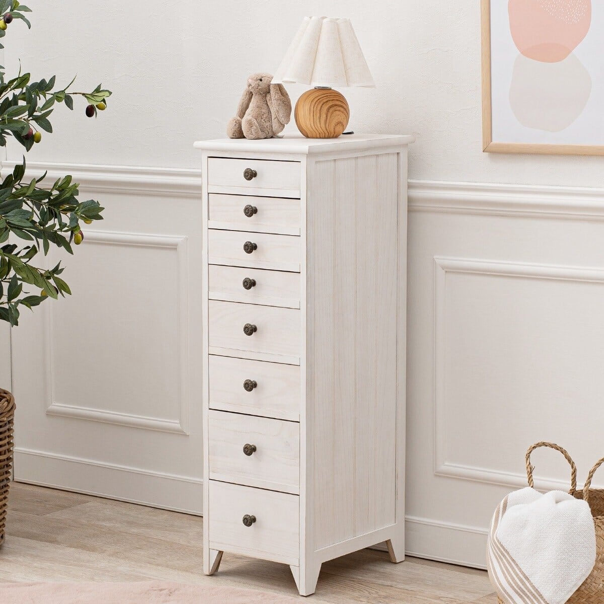 ワンルームにもぴったりの大人可愛いホワイトシャビー書類チェスト (幅