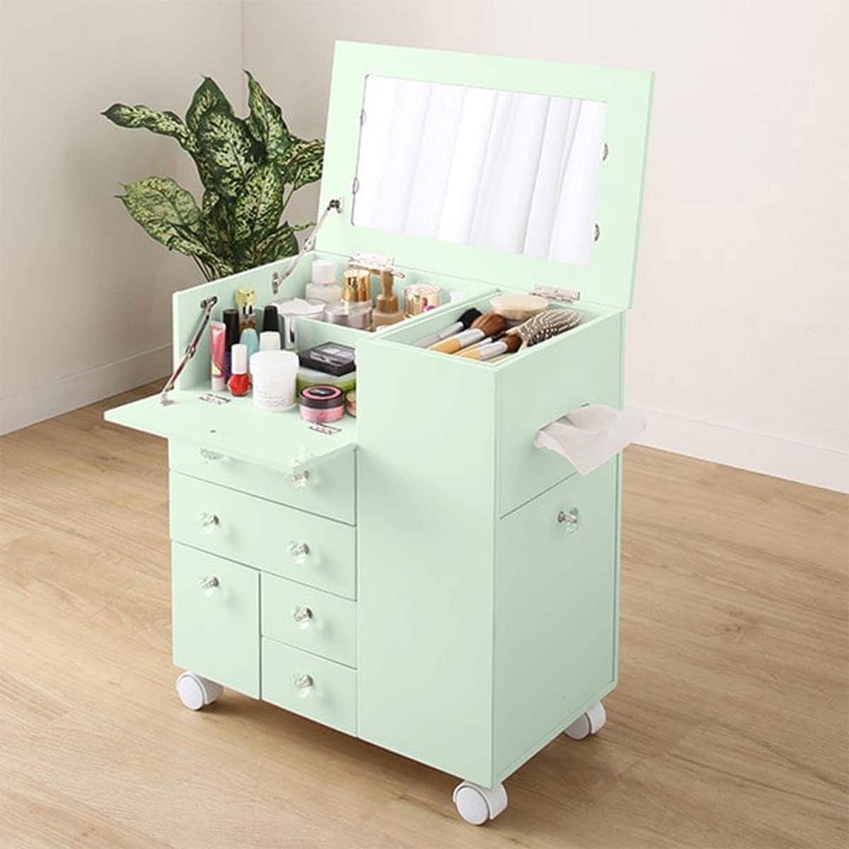たっぷり収納コスメドレッサーワゴン(ライトグリーン) | ニトリネット