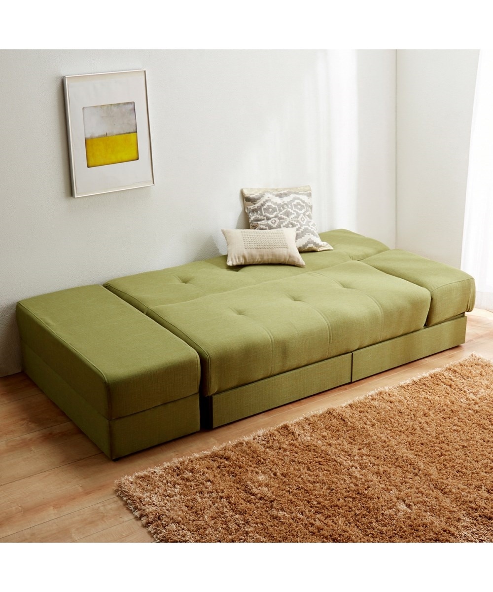 2人掛け]ソファベッド｜2WAY リクライニング 引き出し・スツール付き