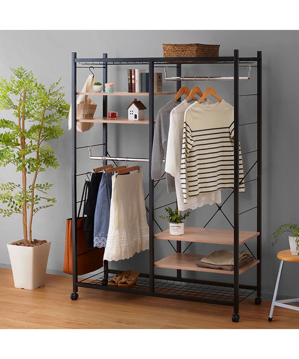 収納力たっぷりの可動棚付きハンガーラック【幅93cm・幅119cm】 通販