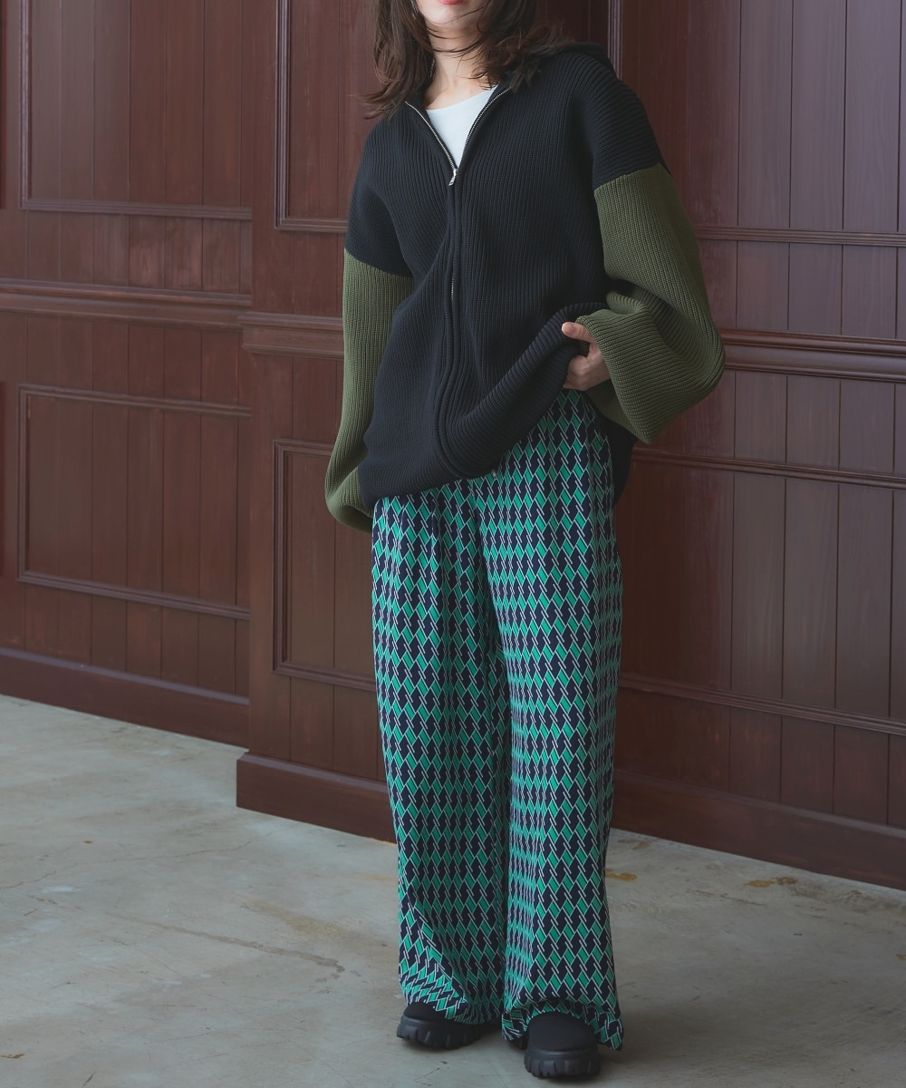 洗える】幾何学柄オーバーシルエットワイドパンツ ［Soiunique］ 大人
