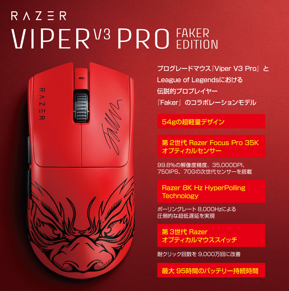 ゲーミングマウス Viper V3 Pro Faker Edition RZ01-05120500-R3M1