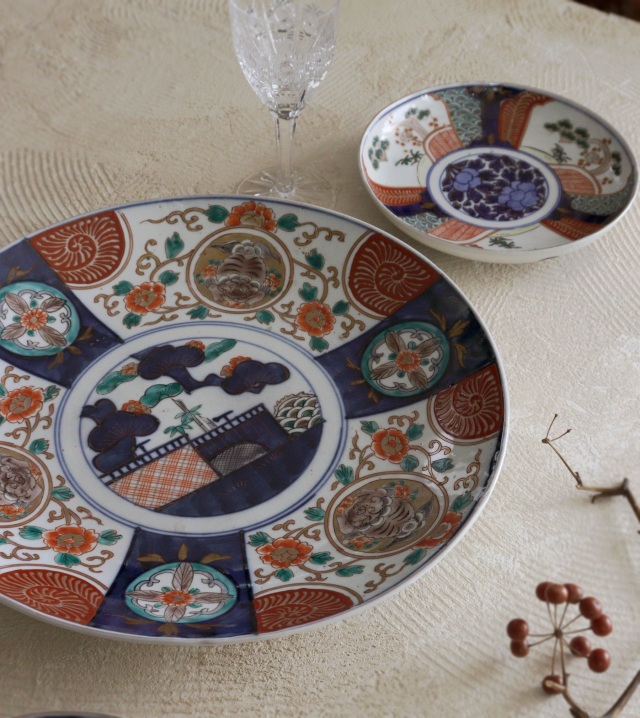 染錦色絵大皿 色絵大皿 オードブルプレート 飾り皿 直径315mm