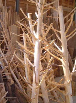 天然木の枝付き桧のハンガーラック