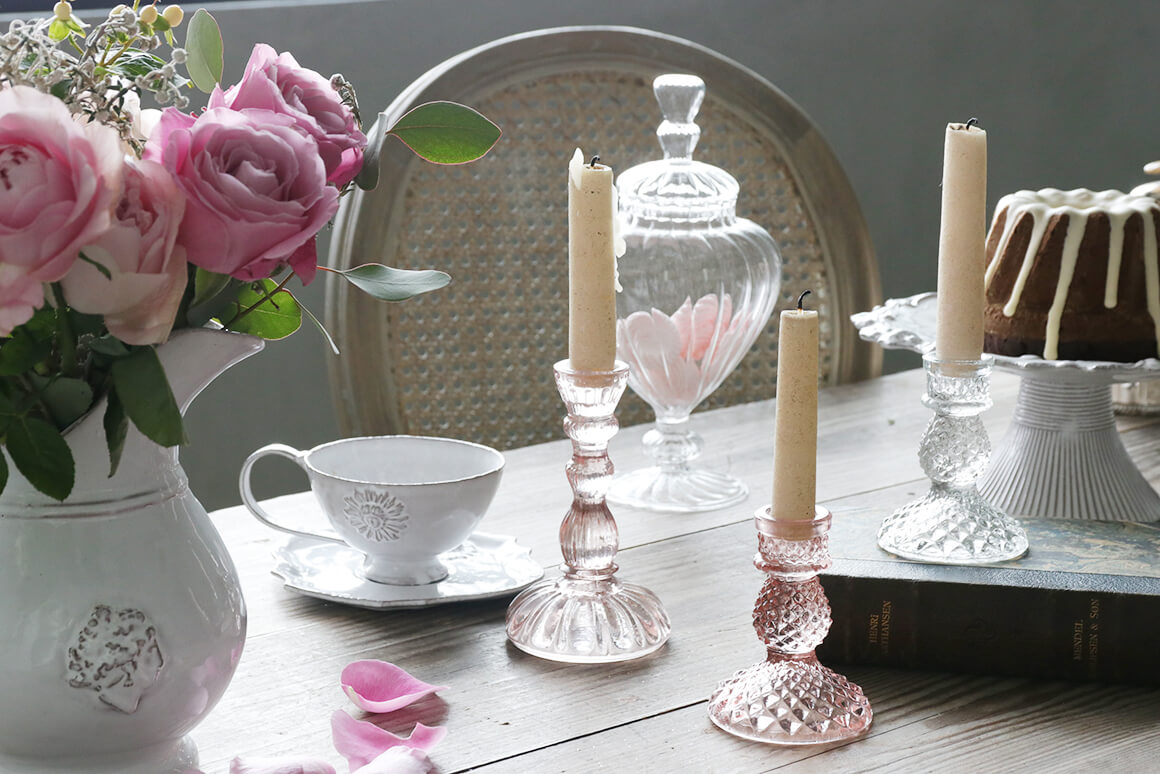 GOODWILLガラスキャンドルホルダーELEGANTピンク10cm ～ サラグレース