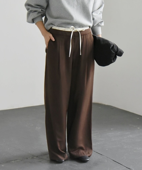 quaranciel:〈洗濯機可能〉シルキー サテン ダブルウエスト ワイド