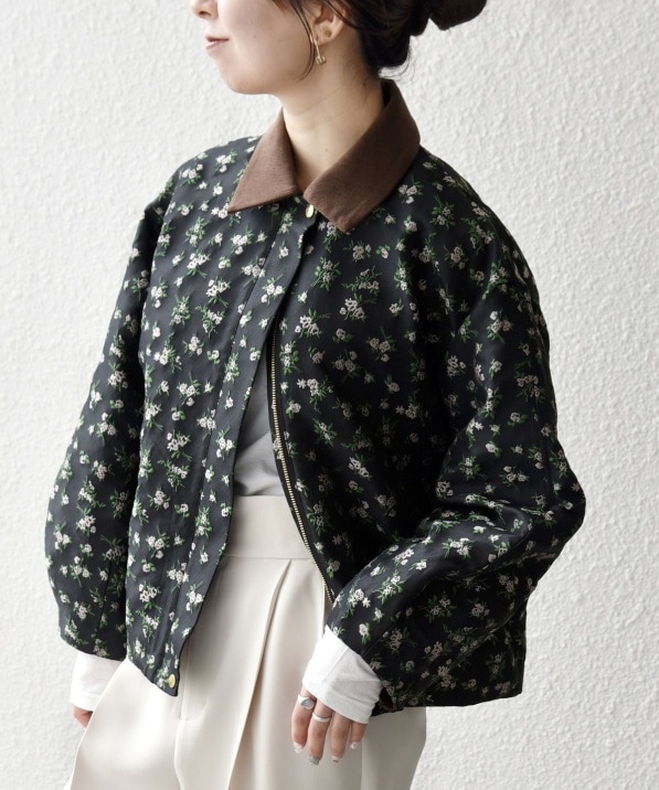 SHIPS any:〈手洗い可能〉フラワー ジャカード ジップ ブルゾン