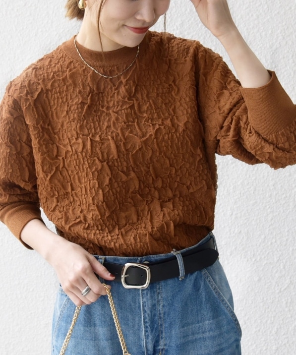 SHIPS any:〈手洗い可能〉ジャカード バンピー クルーネック プル