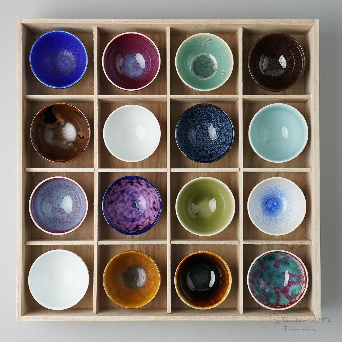 有田焼 轆轤挽 天目形ぐい呑 16色セット 90ml [木箱入り] 真右ェ門窯の