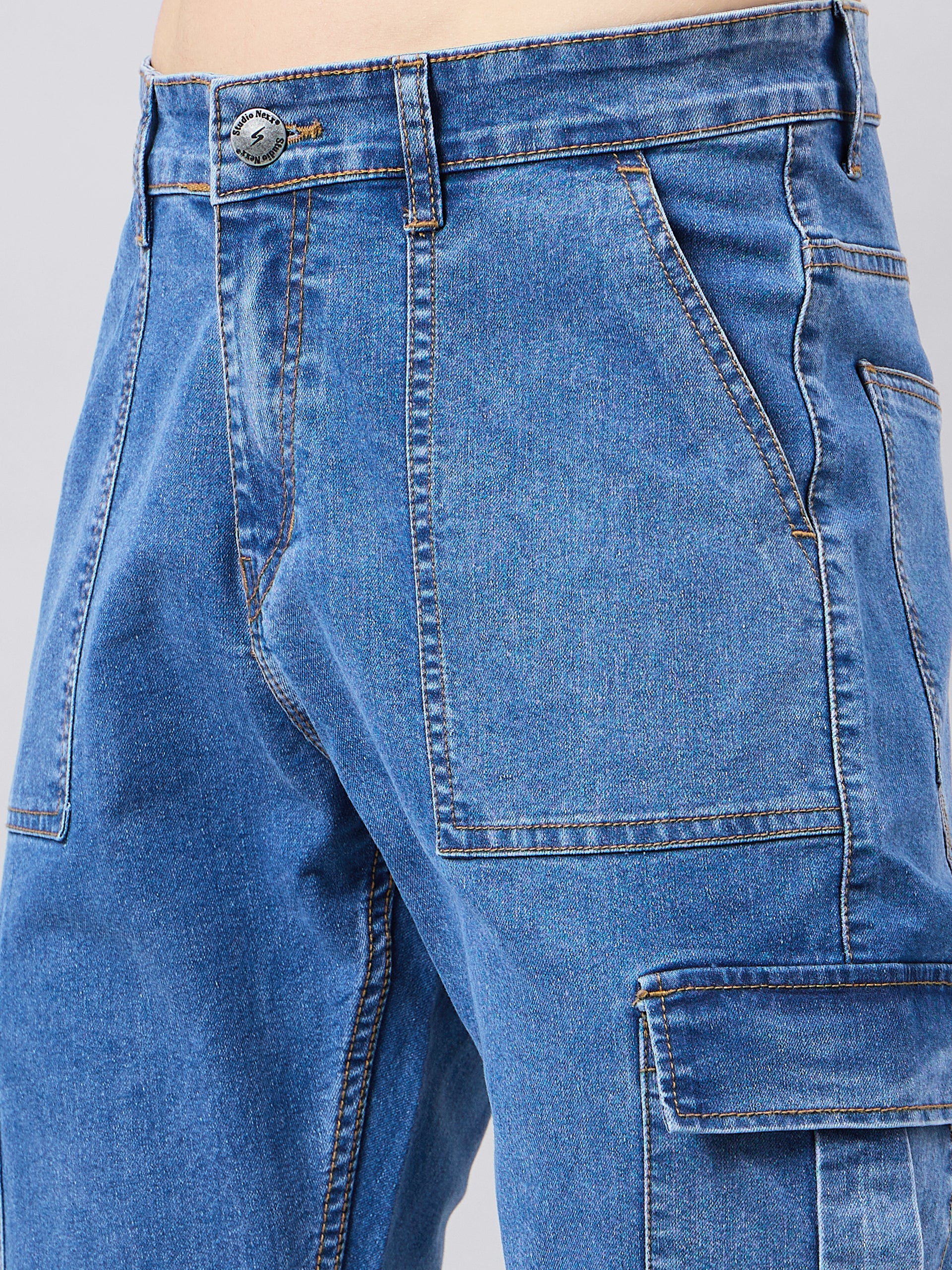 Studio Nexx Men's Light Blue Baggy Denim Cargo