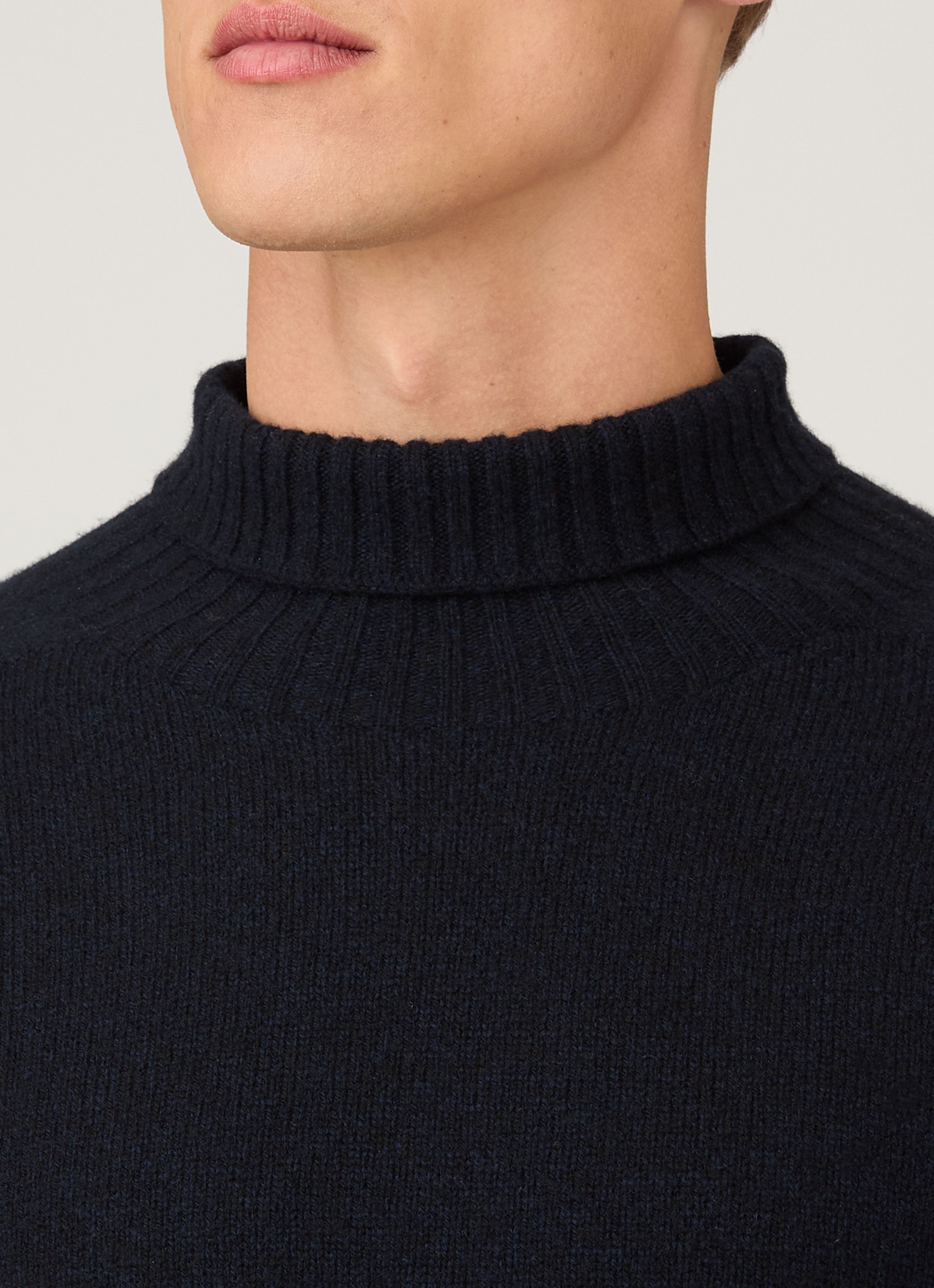 Men's Lambswool Roll Neck in Dark Navy Mouline | Sunspel