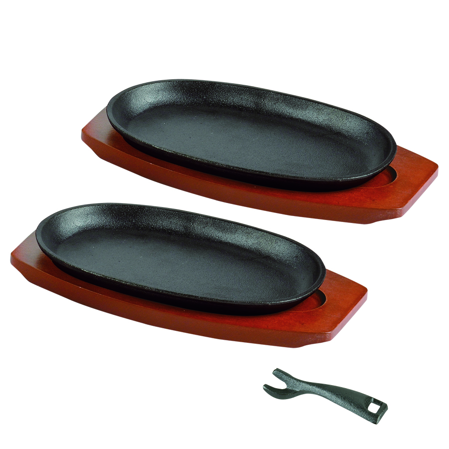 【新品】小判ステーキ皿　５個セット Amazon｜イシガキ 鉄鋳物 大判 ステーキ皿 2枚組 敷板 ハンドル付き