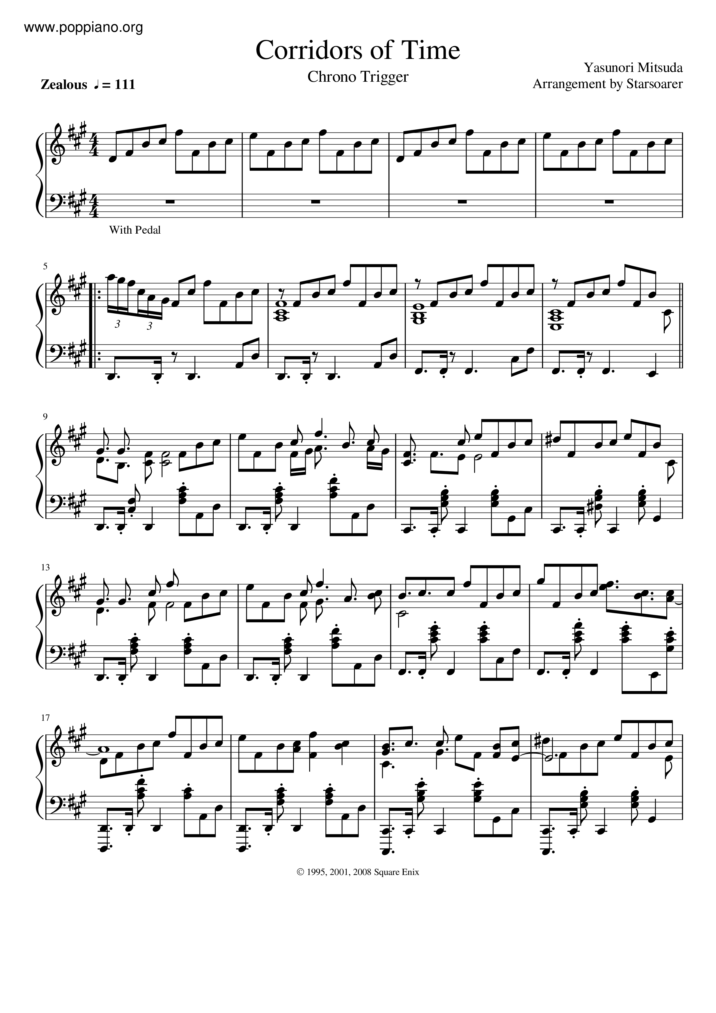 ☆ Chrono Trigger - Corridors Of Time ( 楽譜) - PDF無料ピアノ譜
