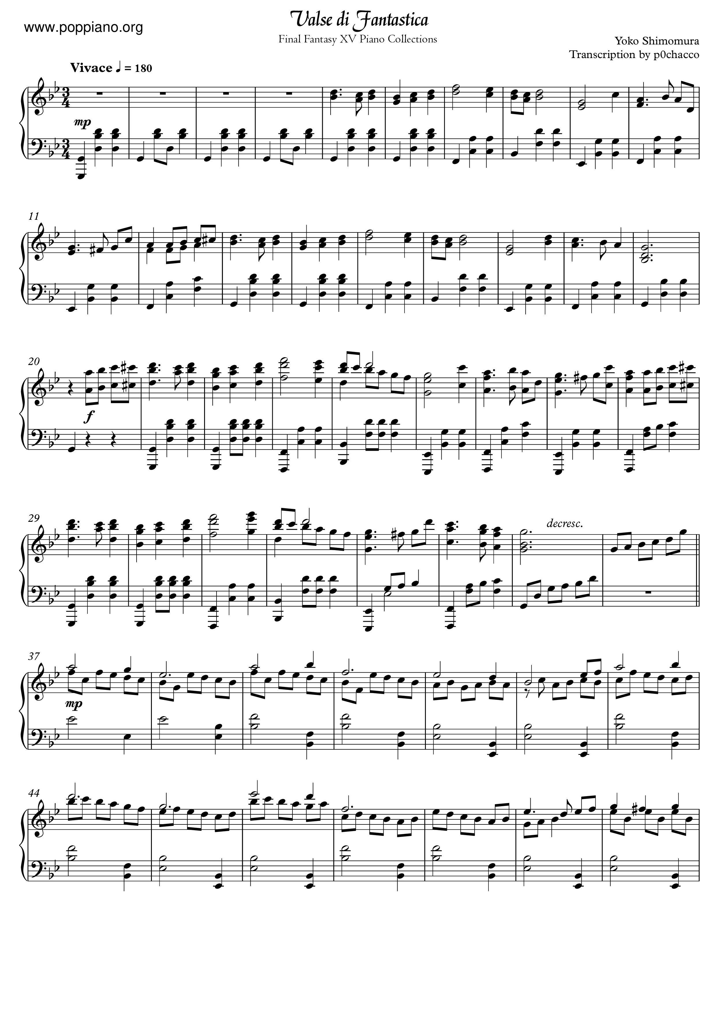 ☆ Valse Di Fantastica ( 楽譜) - PDF無料ピアノ譜 gakufu | POPPIANO