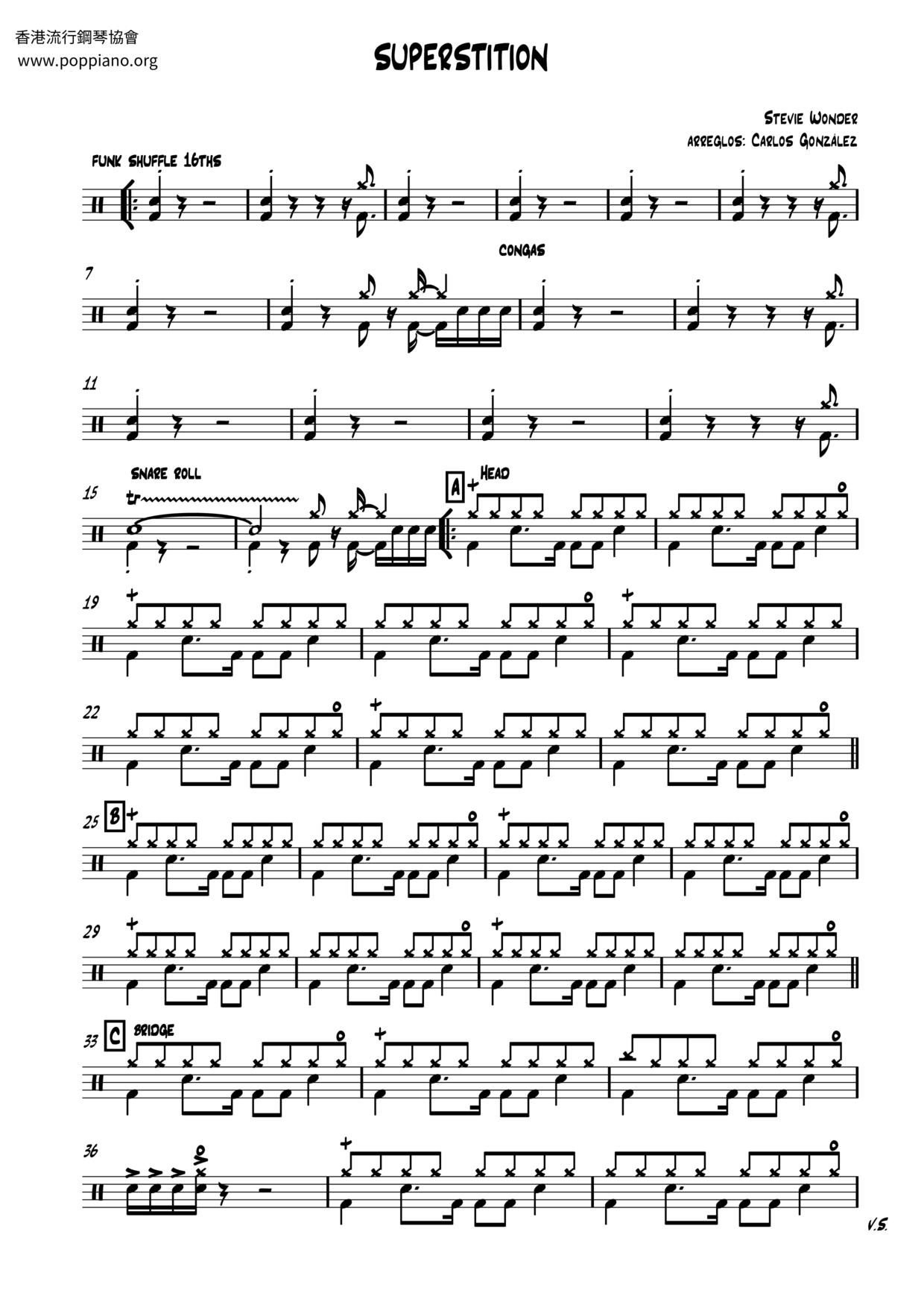 ☆スティーヴィー・ワンダー - Superstition ドラムスコアpdf