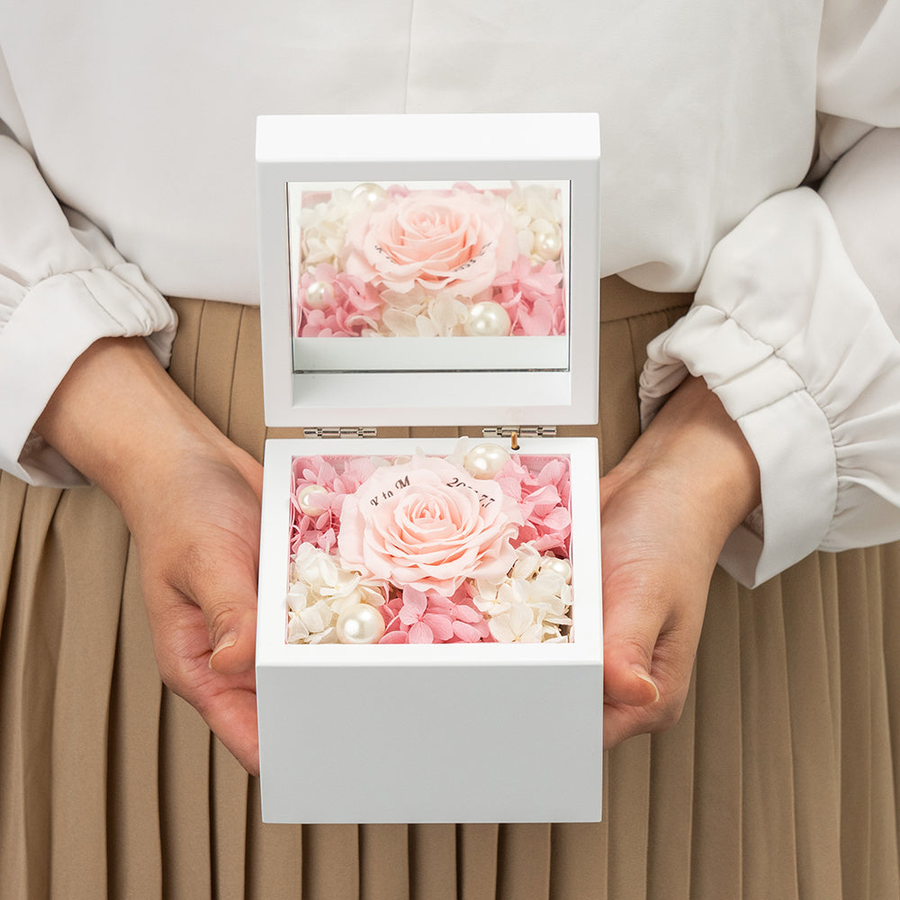 高級ホワイトオルゴールBOX お花イッパイ!プリザーブドフラワー