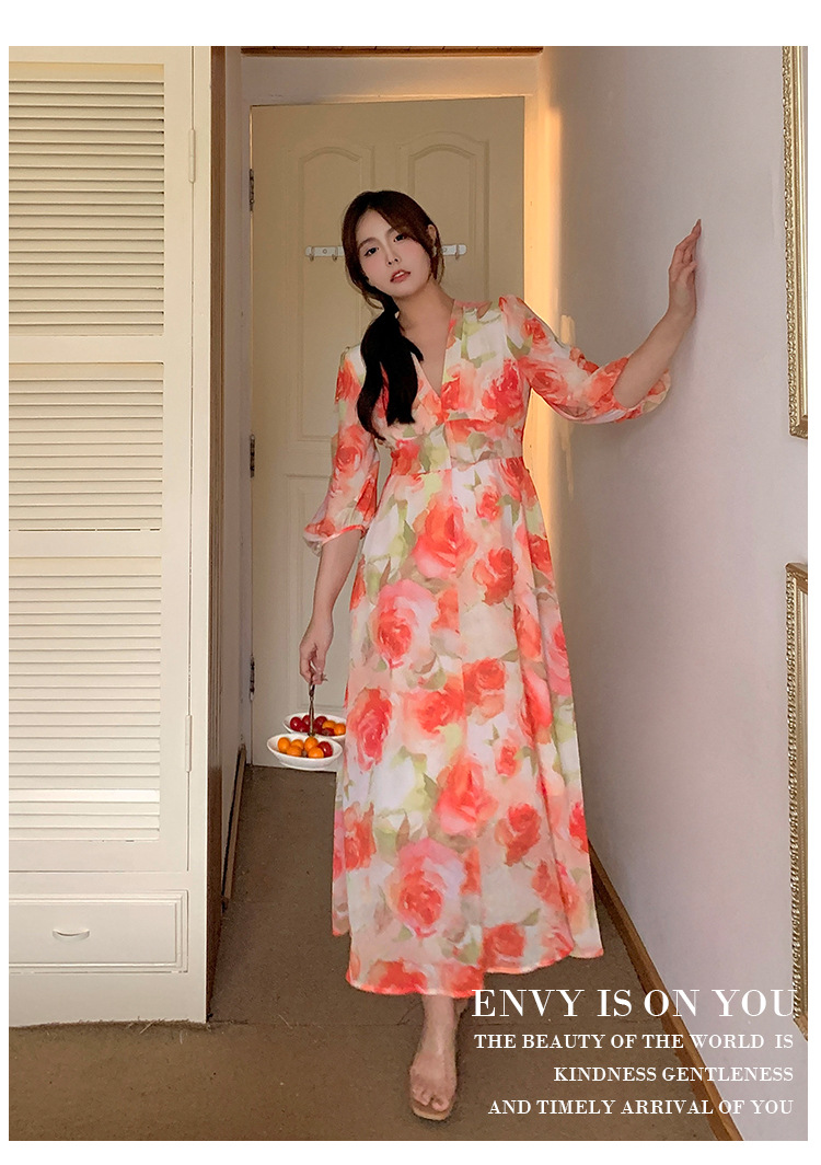 華やかエレガント。大花柄のロングワンピース☆ - 大きいサイズの韓国