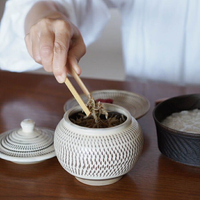 小鹿田焼 小袋窯 2合壺 飛びかんな | 食器と料理道具の専門店「プロ