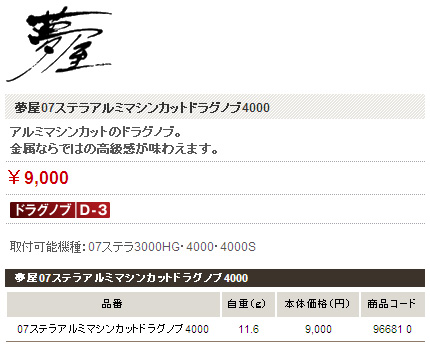 リールパーツ ～夢屋～/ドラグ/ドラグノブ ～夢屋～/【07ステラ対応