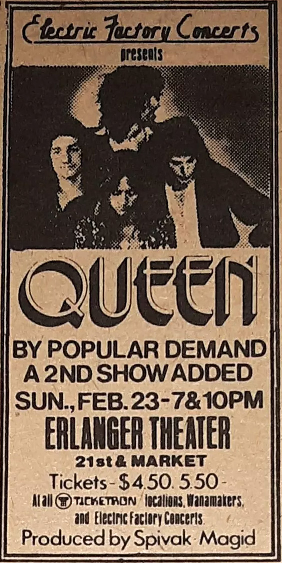 Concert: Queen live at the Erlanger Theatre, Philadelphia, PA, USA