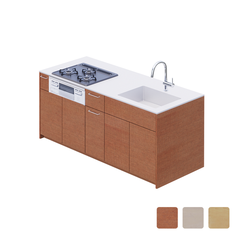 木製システムキッチン 対面型 W2440～2740 コンロなし | KB-KC022-42