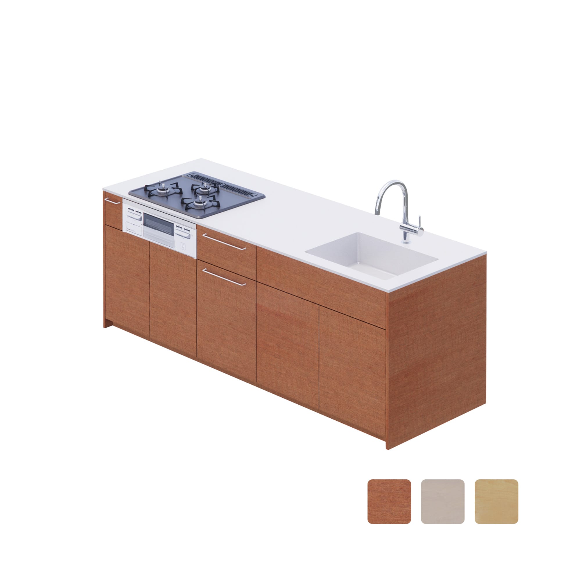 木製システムキッチン 対面型 W2140～2290 | KB-KC022-35-G183